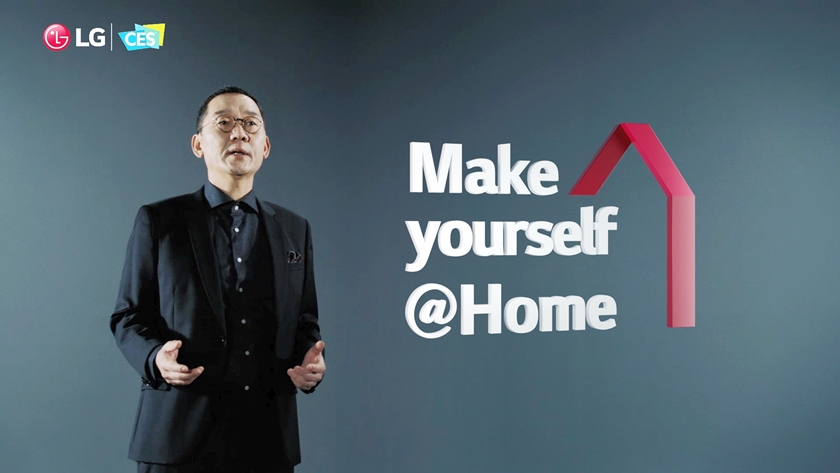 Kim Jin-Hong, the head of LG Electronics Global Marketing Center, presenting the company's latest products under the 'Make yourself @Home' theme during the its CES 2021 online exhibition.